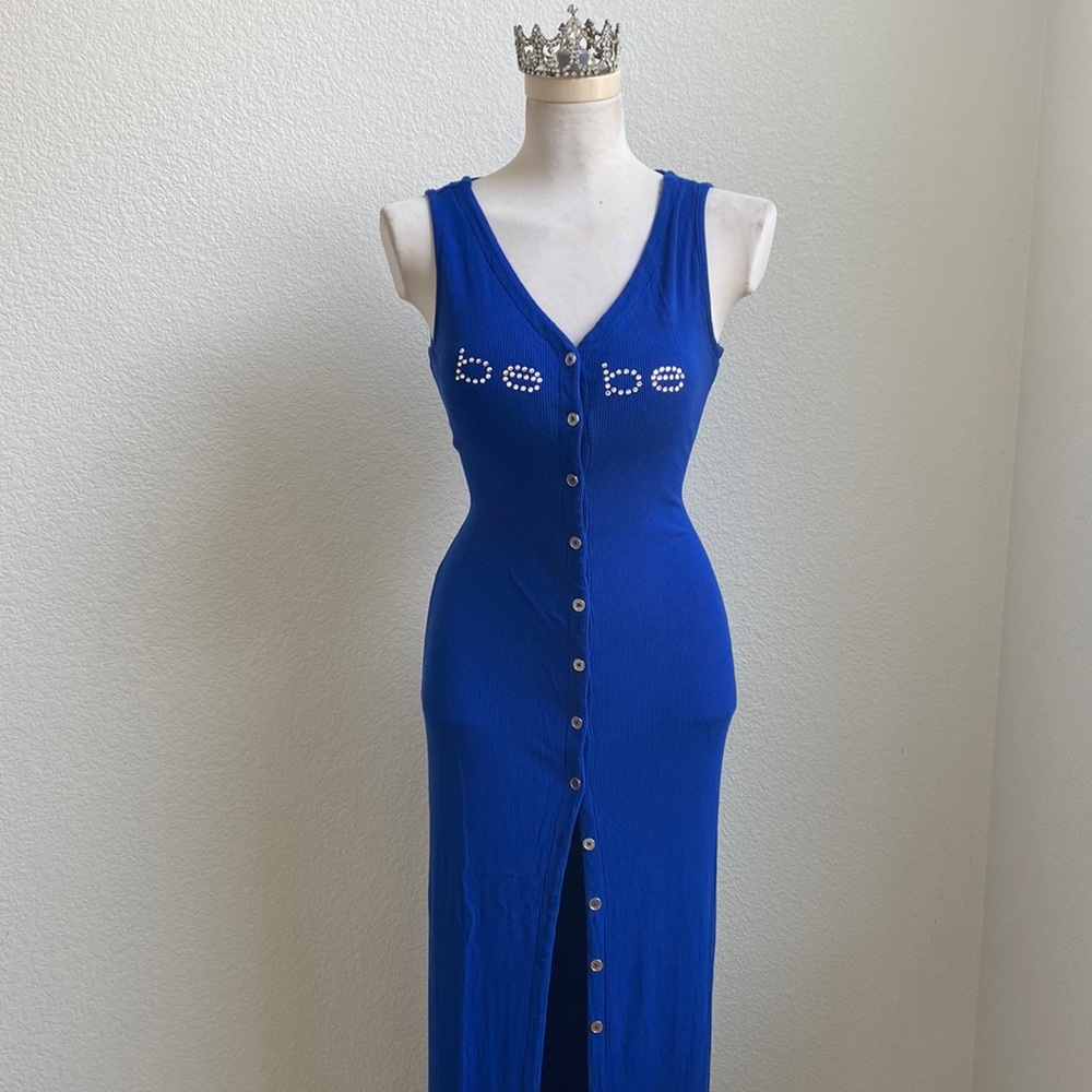 Y2K Bebe Blue Button Down Tank Bodycon Dress